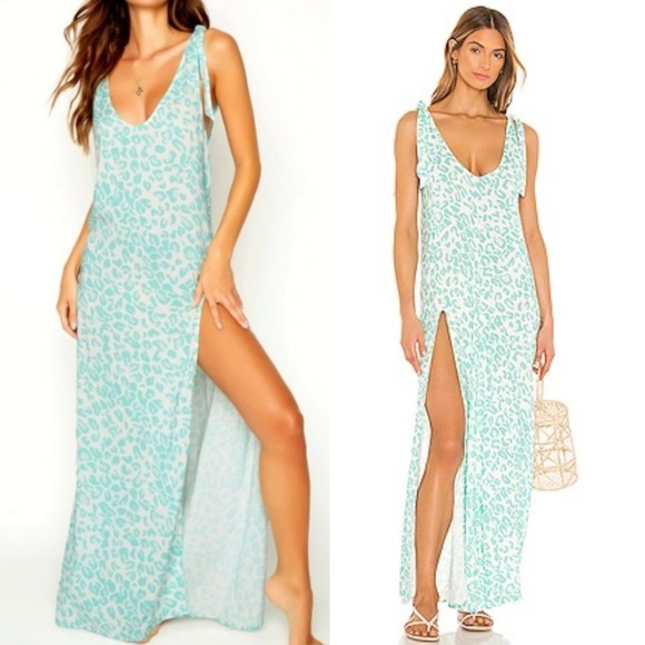Beach Bunny Lily Maxi Dress in Aqua Leopard Small - Picture 1 of 11